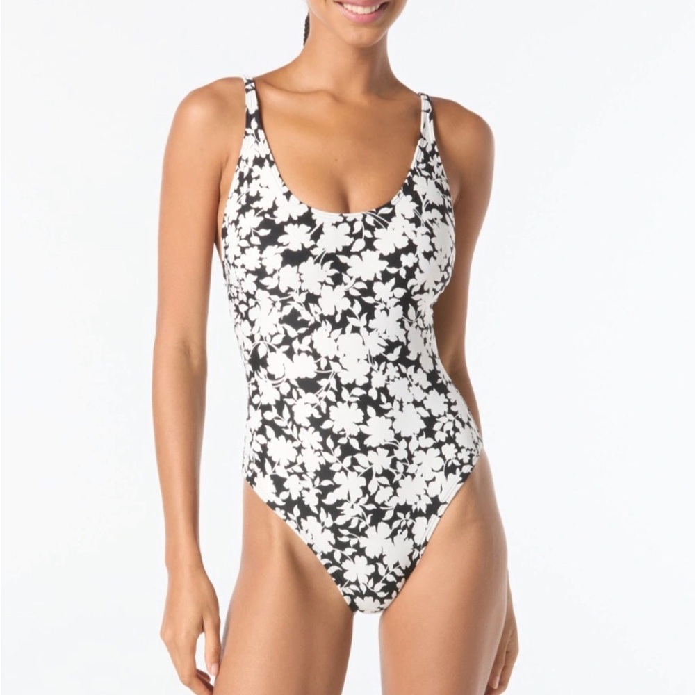 New MICHAEL Michael Kors Lace Back One Piece Swimsuit - Monotone Floral sz 14